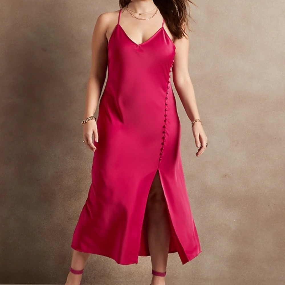 NWT Banana Republic Covered-Button Satin Midi Slip Dress